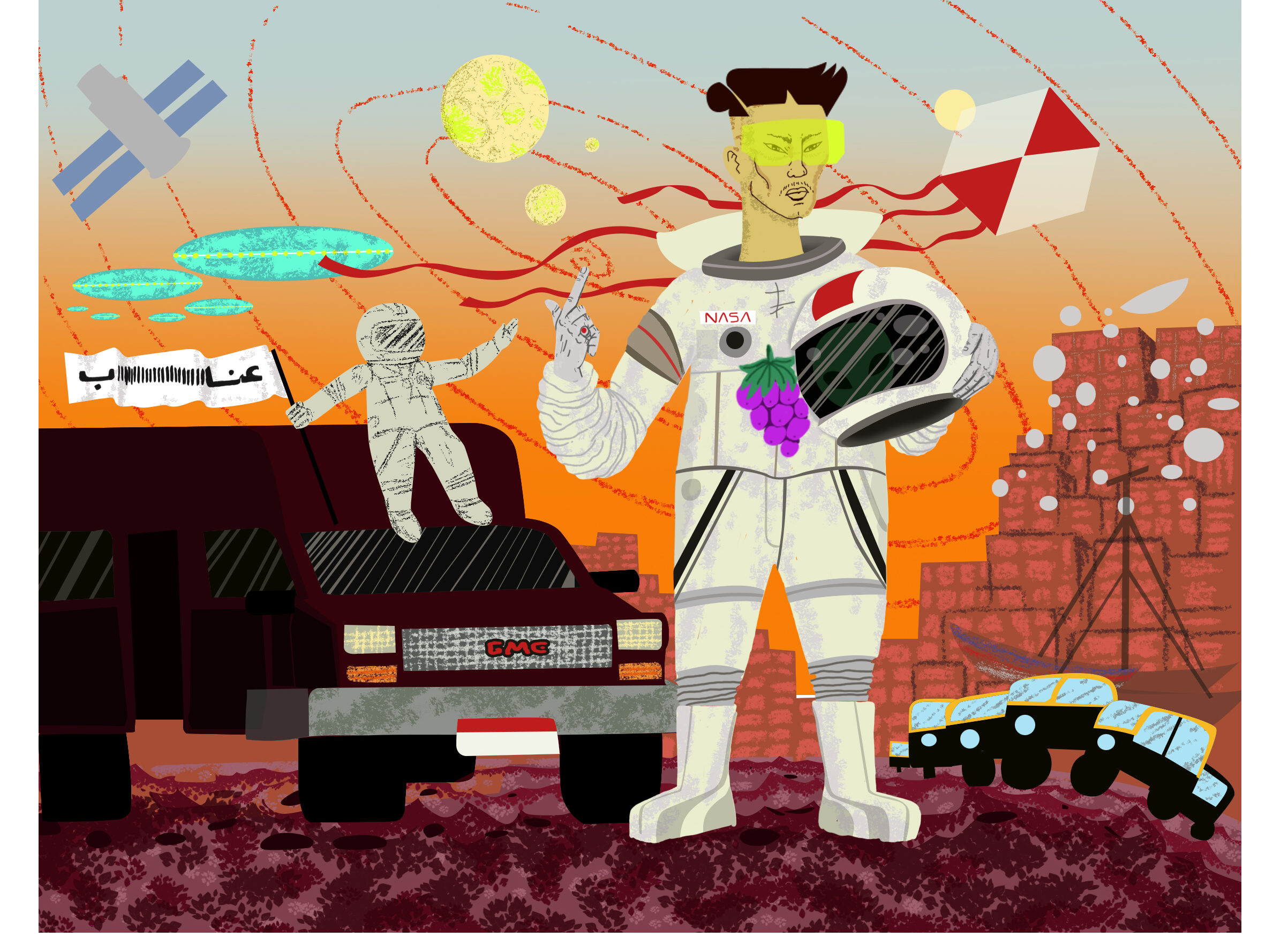 Illustration of a young man in an astronaut's suit