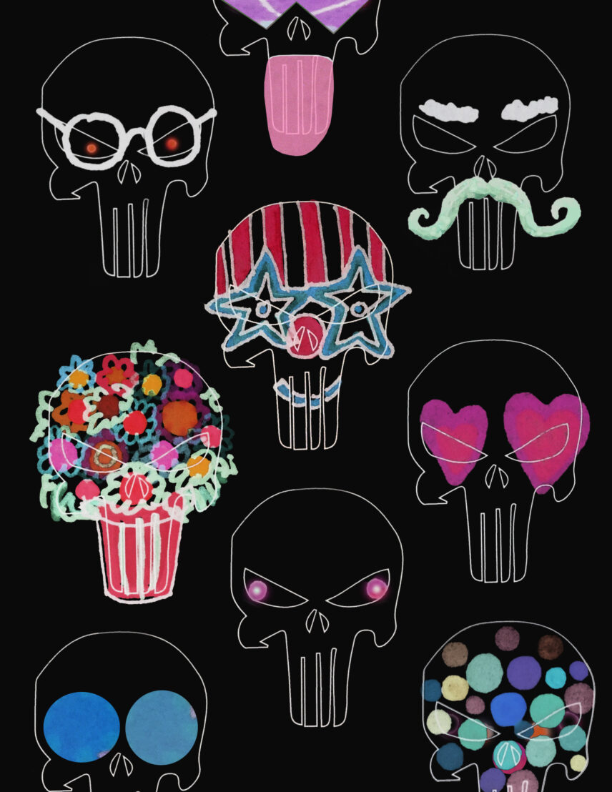 Various iterations of a skull outline
