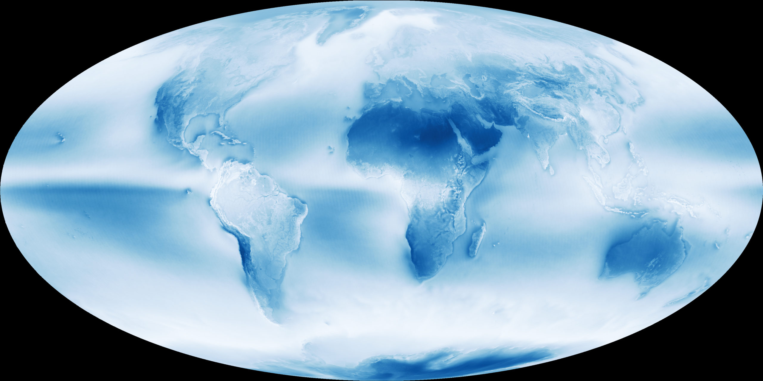 Photograph of cloudy earth in blue and white.