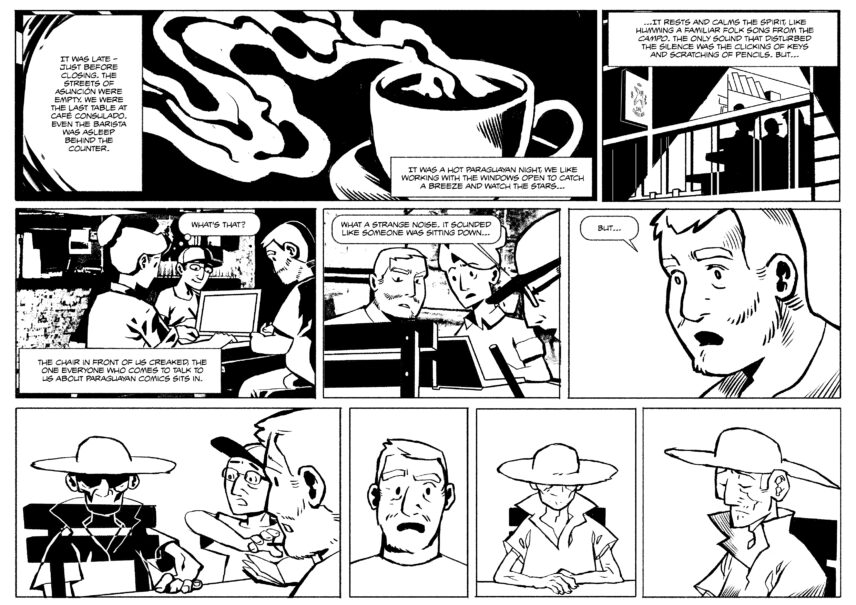 Black and white sequential art Ethno-Eternauta comic