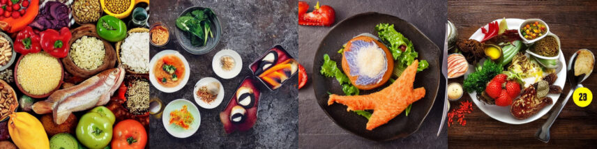 Four AI-generated images of food.
