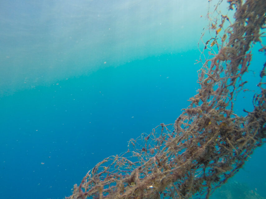 A picture of a fishing net in the ocean