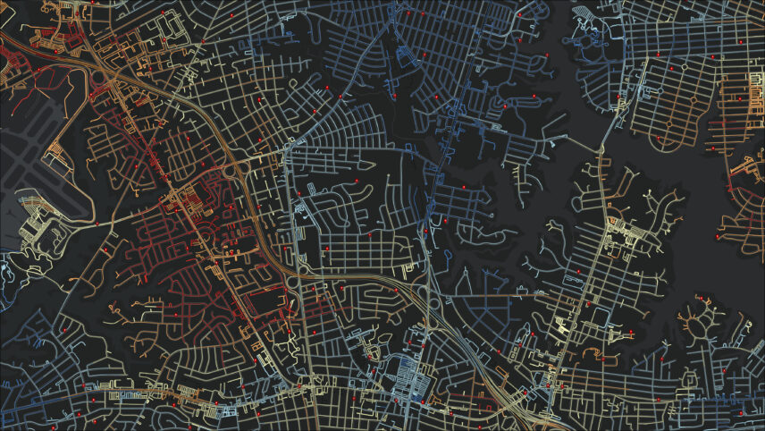 Map with multiple interlocking lines