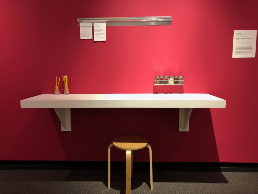 Photograph of a counter and stool