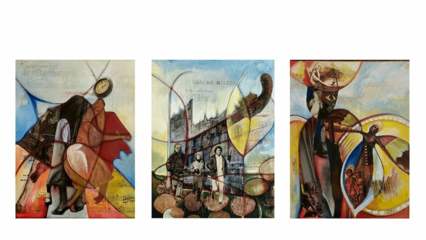 Image of artist Makeba Kedem Dubose mixed-media triptych
