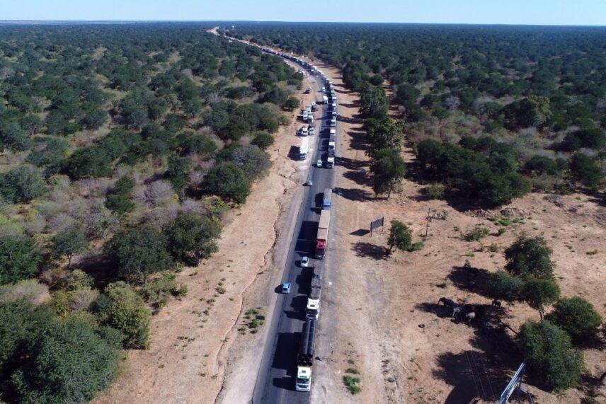 Aerial photograph of a road running through a forest