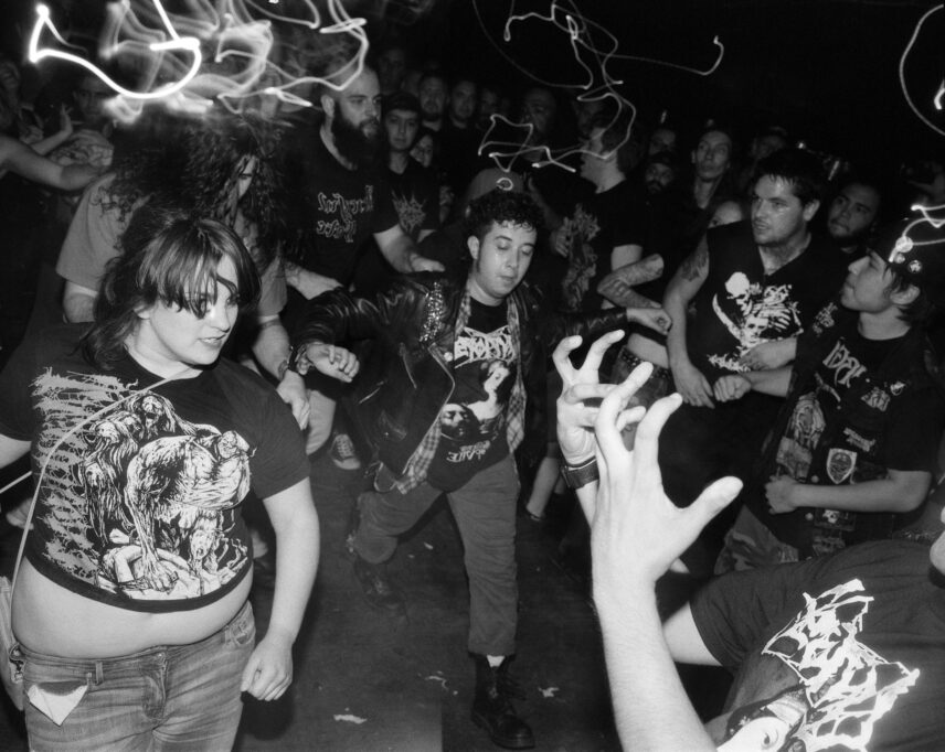 Black and white photograph of a crowd