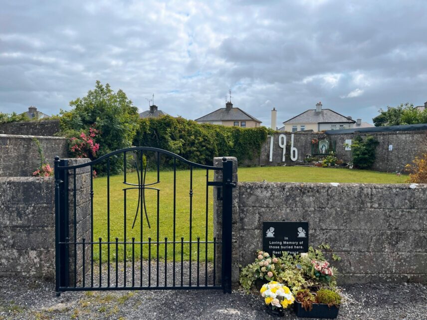 The memorial garden at the Tuam children's burial ground, referencing 796 deceased resident children with missing burial records.