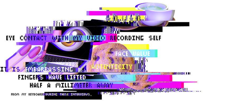 A collage composed in a digital glitch effect and borrowing elements from the section of the story under the heading "Evaluation."