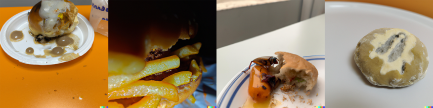 Four AI-generated images of food