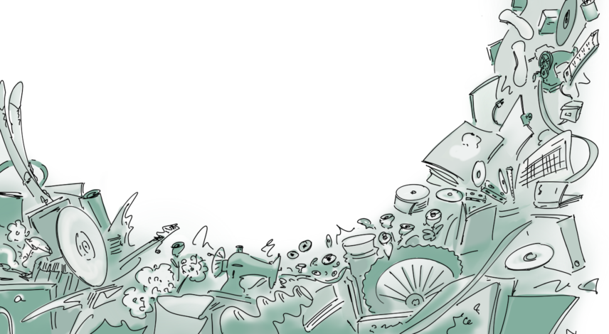 Illustration of a pile of objects.