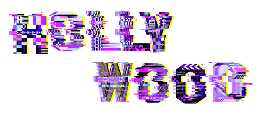Illustration of the word "Hollywood," mimicking the Hollywood sign with a digital twist.
